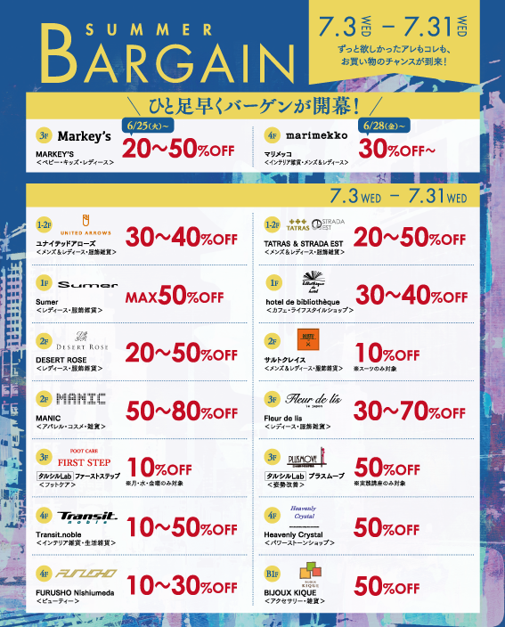 最大80%OFF! サマーバーゲン!!
